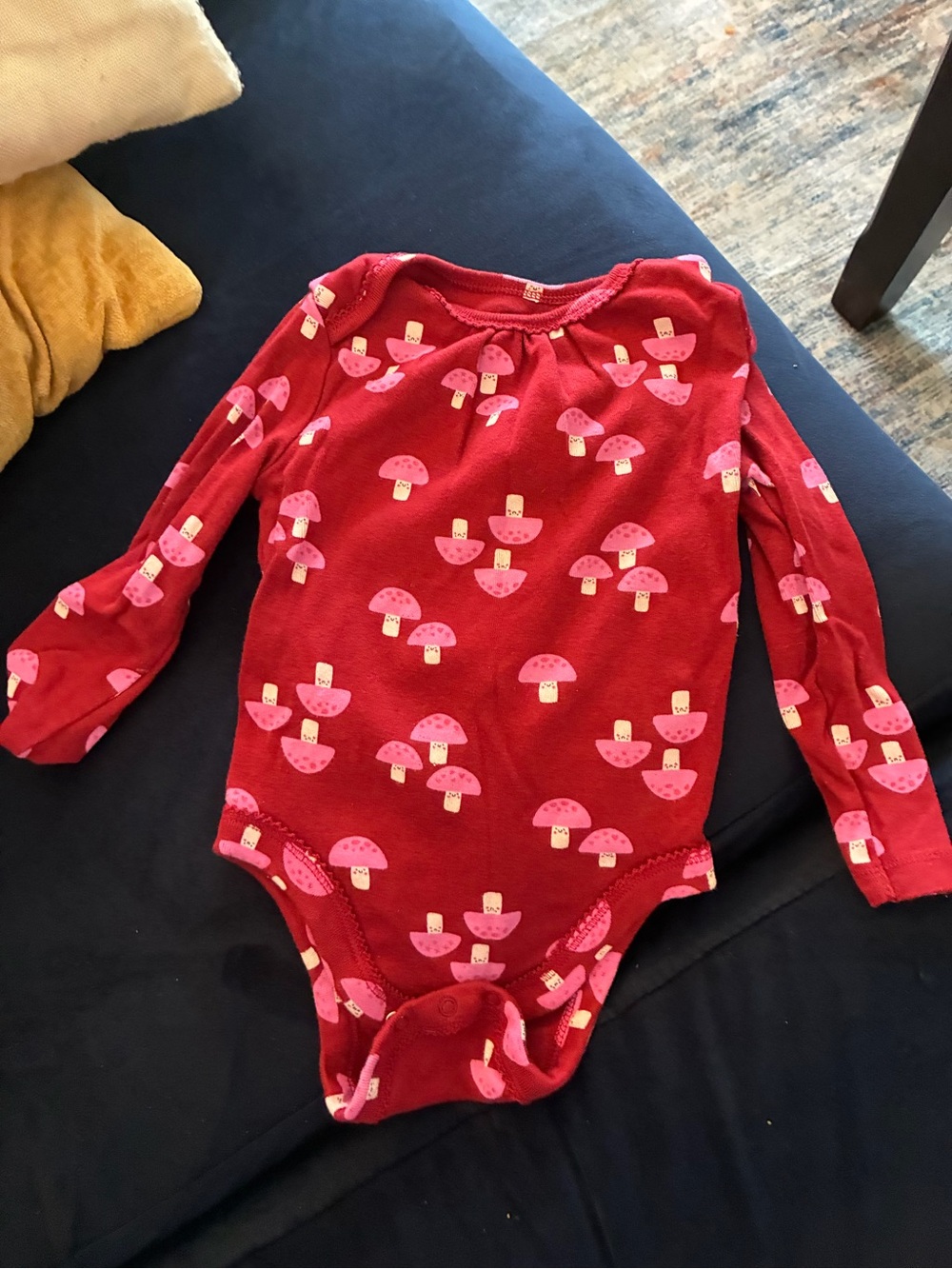 Old Navy Red Long-Sleeve Baby One-Piece with Pink Mushroom Print